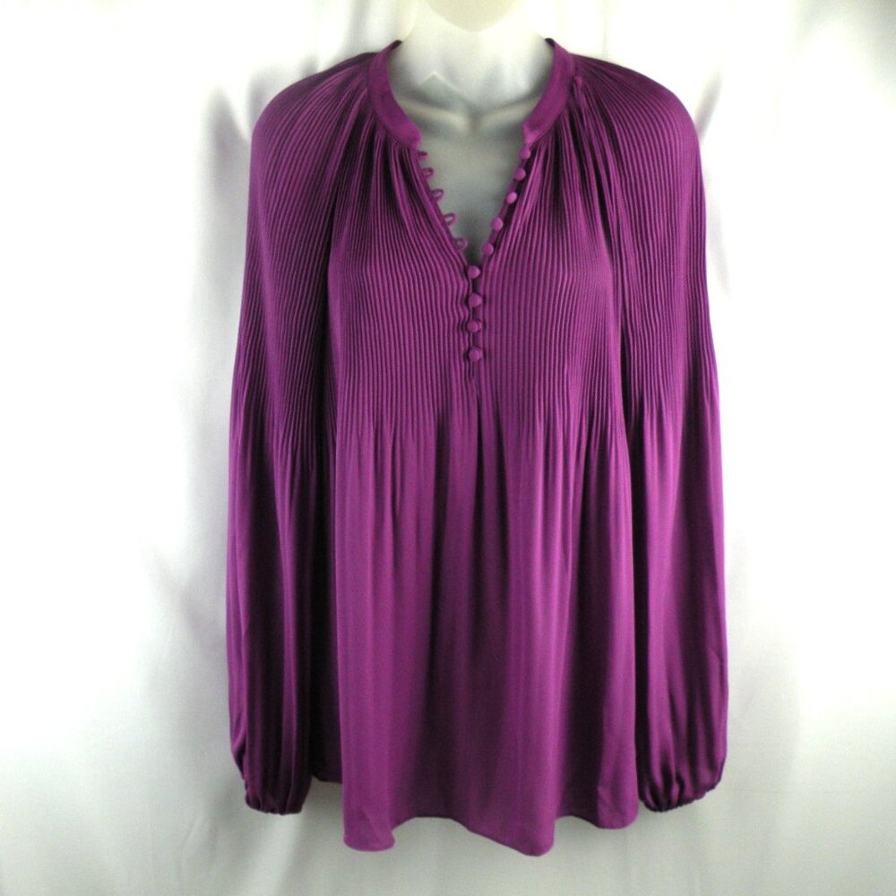 NWT LAUREN RALPH LAUREN Pleated Georgette Violet Blouse XL - Picture 2 of 6